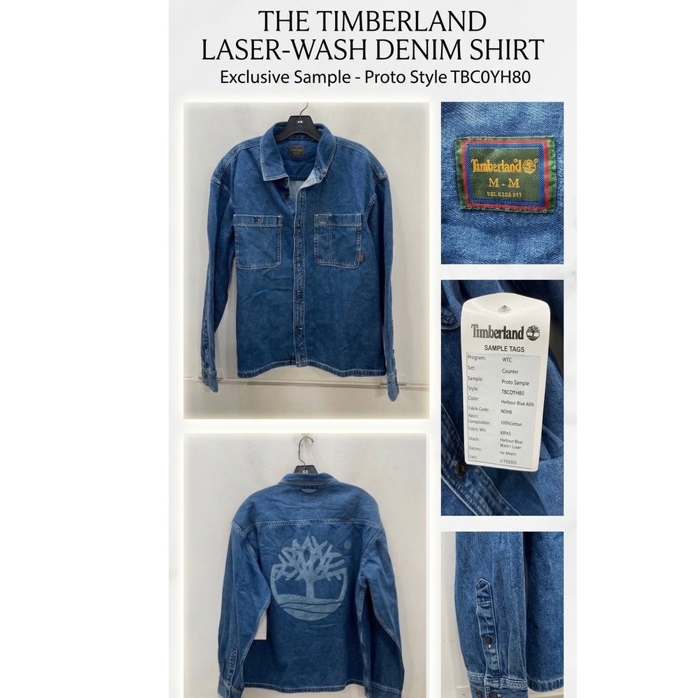 Timberland SAMPLE Prototype Denim Jacket or Rare  Laser Wash  Button‎ Up Medium